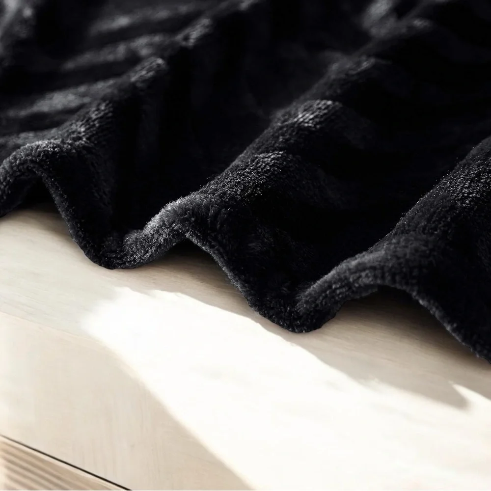 NEW West Elm Black Fleece Fuzzy Soft Throw Blanket Bedspread Bedding - 50